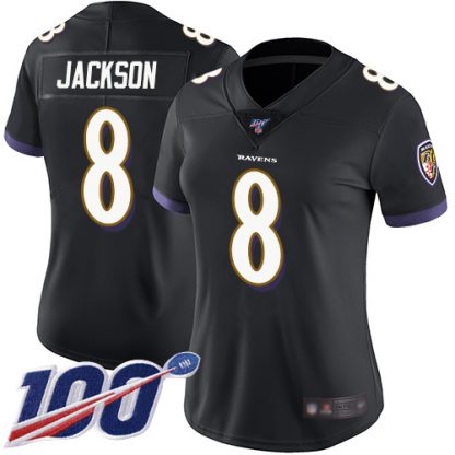 Nike Baltimore Ravens #8 Lamar Jackson Black Alternate Women's Stitched NFL 100th Season Vapor Limited Jersey