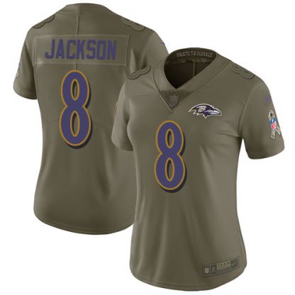 Nike Baltimore Ravens #8 Lamar Jackson Olive Women's Stitched NFL Limited 2017 Salute to Service Jersey