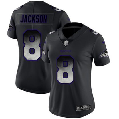 Nike Baltimore Ravens #8 Lamar Jackson Black Women's Stitched NFL Vapor Untouchable Limited Smoke Fashion Jersey