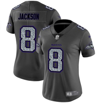 Nike Baltimore Ravens #8 Lamar Jackson Gray Static Women's Stitched NFL Vapor Untouchable Limited Jersey