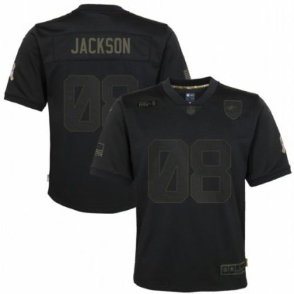 Baltimore Baltimore Ravens #8 Lamar Jackson Nike Youth 2020 Salute to Service Game Jersey Black