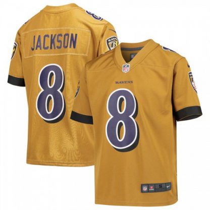 Baltimore Baltimore Ravens #8 Lamar Jackson Nike Youth Gold Inverted Game Jersey