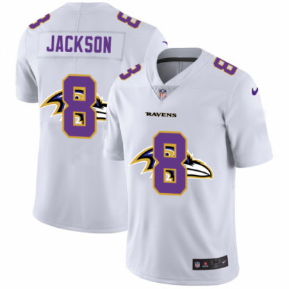 Baltimore Baltimore Ravens #8 Lamar Jackson White Men's Nike Team Logo Dual Overlap Limited NFL Jersey