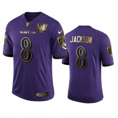 Baltimore Baltimore Ravens #8 Lamar Jackson Men's Nike Purple Team 25th Season Golden Limited NFL Jersey