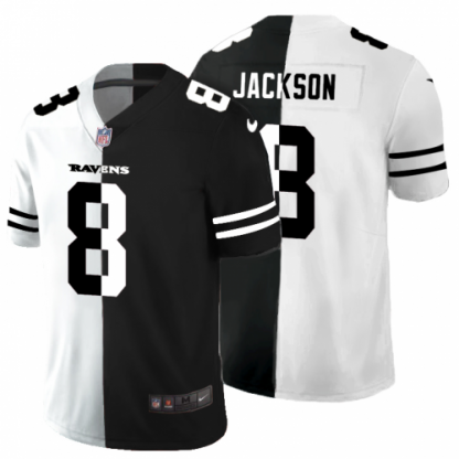 Baltimore Baltimore Ravens #8 Lamar Jackson Men's Black V White Peace Split Nike Vapor Untouchable Limited NFL Jersey