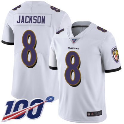 Nike Baltimore Ravens #8 Lamar Jackson White Men's Stitched NFL 100th Season Vapor Limited Jersey
