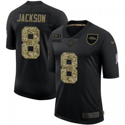 Baltimore Baltimore Ravens #8 Lamar Jackson Men's Nike 2020 Salute To Service Camo Limited NFL Jersey Black