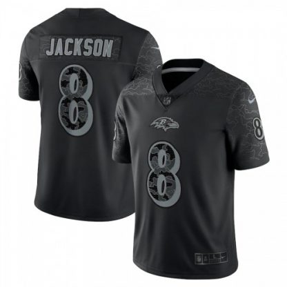 Baltimore Baltimore Ravens #8 Lamar Jackson Black Men's Nike NFL Black Reflective Limited Jersey