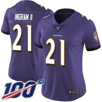 Nike Baltimore Ravens #21 Mark Ingram II Purple Team Color Women's Stitched NFL 100th Season Vapor Limited Jersey