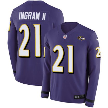 Nike Baltimore Ravens #21 Mark Ingram II Purple Team Color Men's Stitched NFL Limited Therma Long Sleeve Jersey