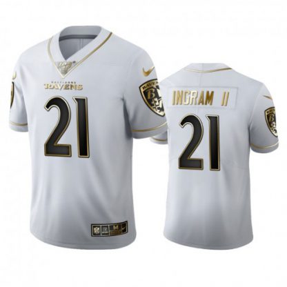 Baltimore Baltimore Ravens #21 Mark Ingram II Men's Nike White Golden Edition Vapor Limited NFL 100 Jersey
