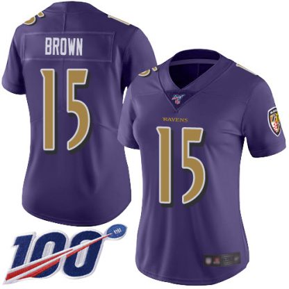 Nike Baltimore Ravens #15 Marquise Brown Purple Women's Stitched NFL Limited Rush 100th Season Jersey