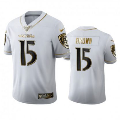 Baltimore Baltimore Ravens #15 Marquise Brown Men's Nike White Golden Edition Vapor Limited NFL 100 Jersey