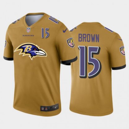 Baltimore Baltimore Ravens #15 Marquise Brown Gold Men's Nike Big Team Logo Player Vapor Limited NFL Jersey