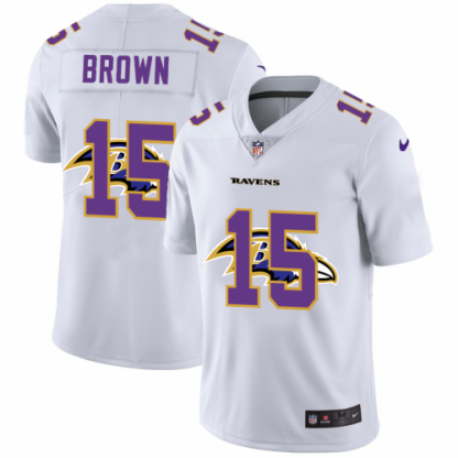 Baltimore Baltimore Ravens #15 Marquise Brown White Men's Nike Team Logo Dual Overlap Limited NFL Jersey