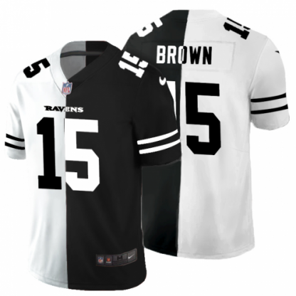 Baltimore Baltimore Ravens #15 Marquise Brown Men's Black V White Peace Split Nike Vapor Untouchable Limited NFL Jersey
