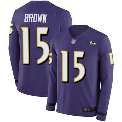 Nike Baltimore Ravens #15 Marquise Brown Purple Team Color Men's Stitched NFL Limited Therma Long Sleeve Jersey