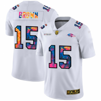 Baltimore Baltimore Ravens #15 Marquise Brown Men's White Nike Multi-Color 2020 NFL Crucial Catch Limited NFL Jersey