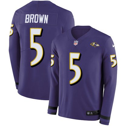 Nike Baltimore Ravens #15 Marquise Brown Purple Team Color Men's Stitched NFL Limited Therma Long Sleeve Jersey