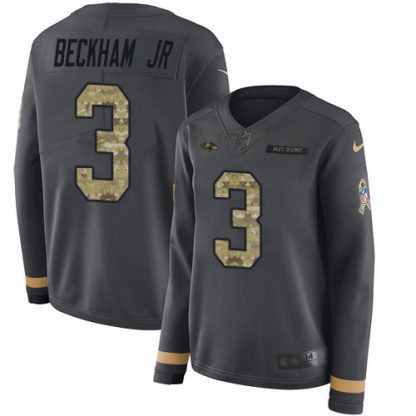 Nike Baltimore Ravens #3 Odell Beckham Jr. Anthracite Salute to Service Women's Stitched NFL Limited Therma Long Sleeve Jersey