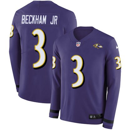 Nike Baltimore Ravens #3 Odell Beckham Jr. Purple Team Color Men's Stitched NFL Limited Therma Long Sleeve Jersey