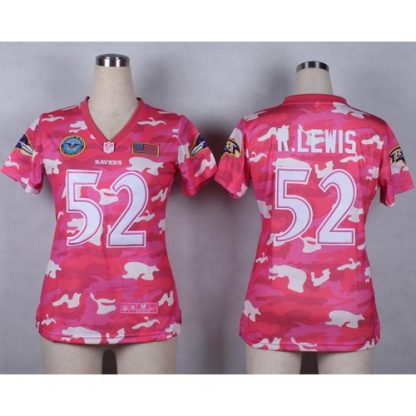 Nike Baltimore Ravens #52 Ray Lewis Pink Women's Stitched NFL Elite Camo Fashion Jersey