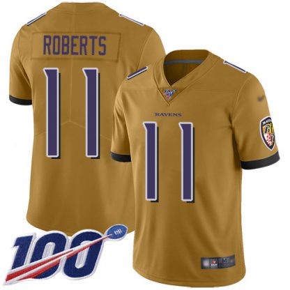 Nike Baltimore Ravens #11 Seth Roberts Gold Men's Stitched NFL Limited Inverted Legend 100th Season Jersey