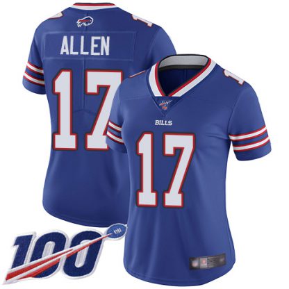 Nike Buffalo Bills #17 Josh Allen Royal Blue Team Color Women's Stitched NFL 100th Season Vapor Limited Jersey