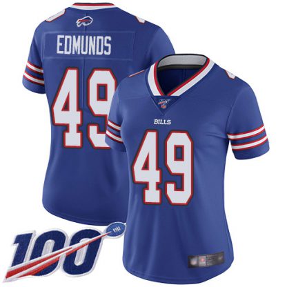 Nike Buffalo Bills #49 Tremaine Edmunds Royal Blue Team Color Women's Stitched NFL 100th Season Vapor Limited Jersey