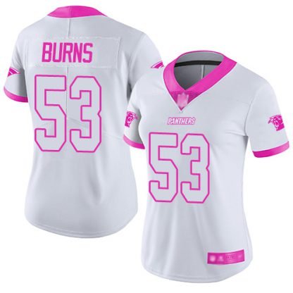 Nike Carolina Panthers #53 Brian Burns White/Pink Women's Stitched NFL Limited Rush Fashion Jersey