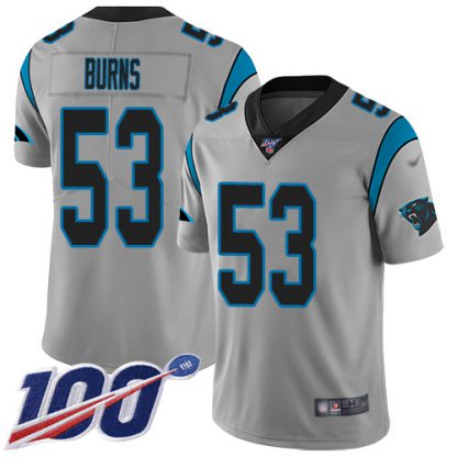 Nike Carolina Panthers #53 Brian Burns Silver Men's Stitched NFL Limited Inverted Legend 100th Season Jersey