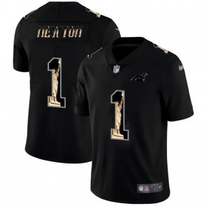 Carolina Carolina Panthers #1 Cam Newton Carbon Black Vapor Statue Of Liberty Limited NFL Jersey