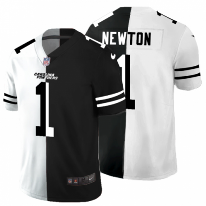 Carolina Carolina Panthers #1 Cam Newton Men's Black V White Peace Split Nike Vapor Untouchable Limited NFL Jersey