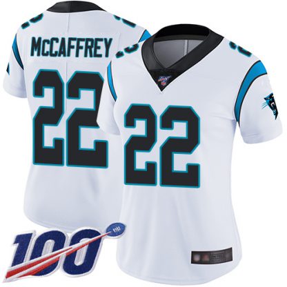 Nike Carolina Panthers #22 Christian McCaffrey White Women's Stitched NFL 100th Season Vapor Limited Jersey