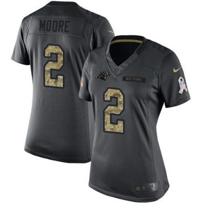 Nike Carolina Panthers #2 DJ Moore Black Women's Stitched NFL Limited 2016 Salute to Service Jersey