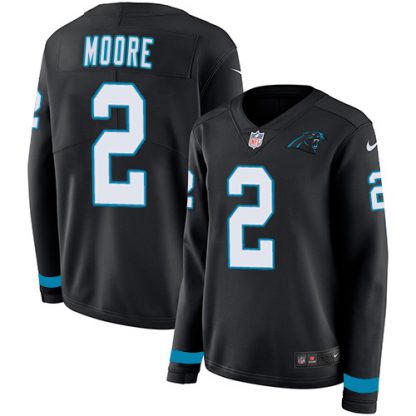 Nike Carolina Panthers #2 DJ Moore Black Team Color Women's Stitched NFL Limited Therma Long Sleeve Jersey