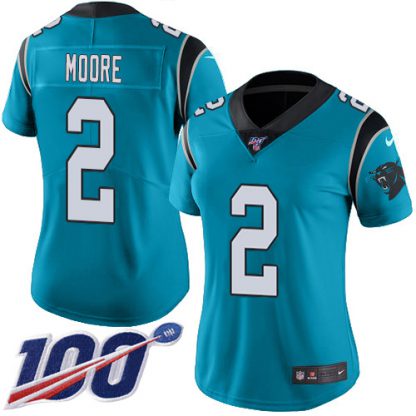 Nike Carolina Panthers #2 DJ Moore Blue Alternate Women's Stitched NFL 100th Season Vapor Untouchable Limited Jersey