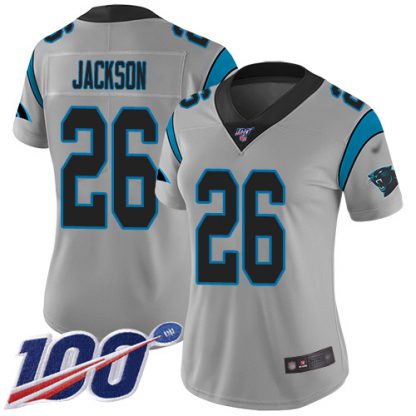 Nike Carolina Panthers #26 Donte Jackson Silver Women's Stitched NFL Limited Inverted Legend 100th Season Jersey