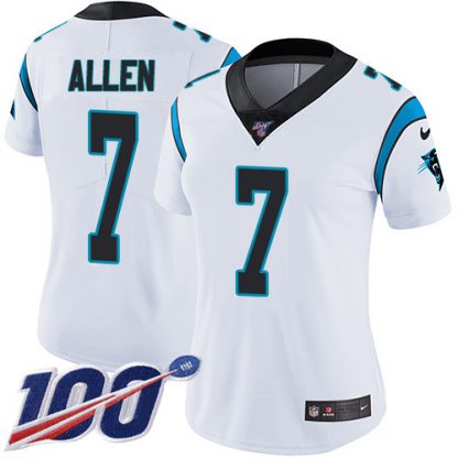 Nike Carolina Panthers #7 Kyle Allen White Women's Stitched NFL 100th Season Vapor Limited Jersey
