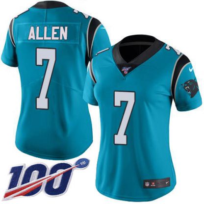 Nike Carolina Panthers #7 Kyle Allen Blue Women's Stitched NFL Limited Rush 100th Season Jersey