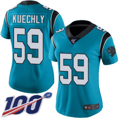 Nike Carolina Panthers #59 Luke Kuechly Blue Women's Stitched NFL Limited Rush 100th Season Jersey
