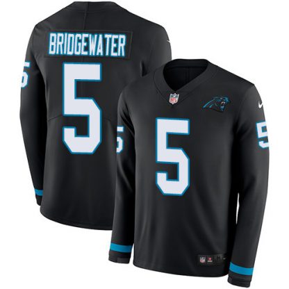 Nike Carolina Panthers #5 Teddy Bridgewater Black Team Color Men's Stitched NFL Limited Therma Long Sleeve Jersey