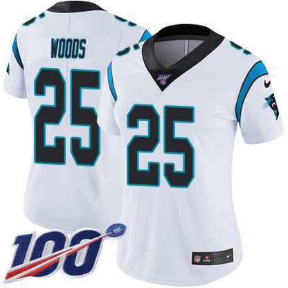 Nike Carolina Panthers #25 Xavier Woods White Women's Stitched NFL 100th Season Vapor Untouchable Limited Jersey