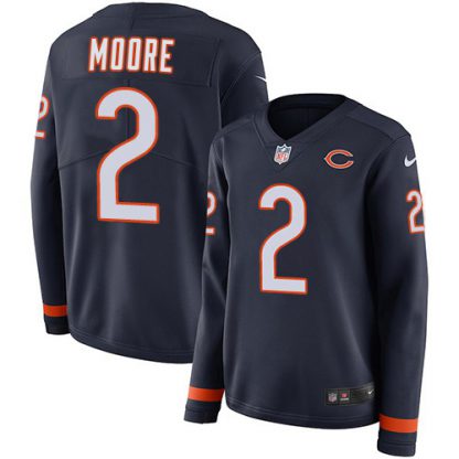 Nike Chicago Bears #2 D.J. Moore Navy Blue Team Color Women's Stitched NFL Limited Therma Long Sleeve Jersey