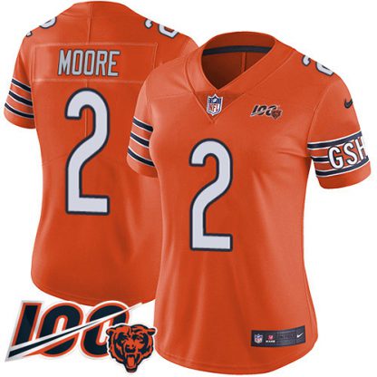 Nike Chicago Bears #2 D.J. Moore Orange Women's Stitched NFL Limited Rush 100th Season Jersey