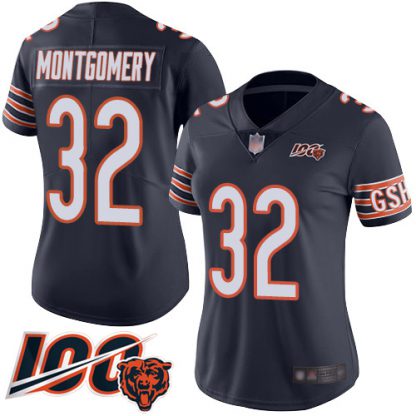 Nike Chicago Bears #32 David Montgomery Navy Blue Team Color Women's Stitched NFL 100th Season Vapor Limited Jersey