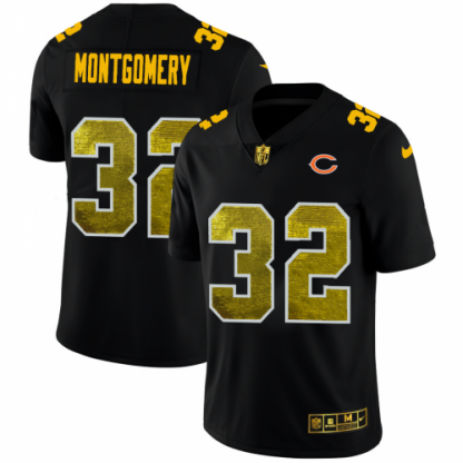 Chicago Chicago Bears #32 David Montgomery Men's Black Nike Golden Sequin Vapor Limited NFL Jersey