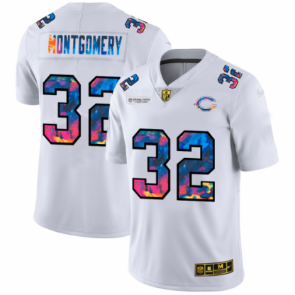 Chicago Chicago Bears #32 David Montgomery Men's White Nike Multi-Color 2020 NFL Crucial Catch Limited NFL Jersey