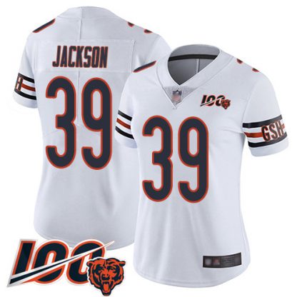 Nike Chicago Bears #39 Eddie Jackson White Women's Stitched NFL 100th Season Vapor Limited Jersey