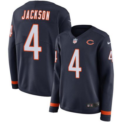 Nike Chicago Bears #4 Eddie Jackson Navy Blue Team Color Women's Stitched NFL Limited Therma Long Sleeve Jersey
